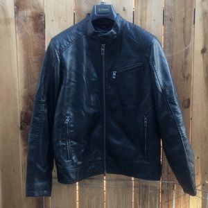 Men’s black faux leather moto jacket M